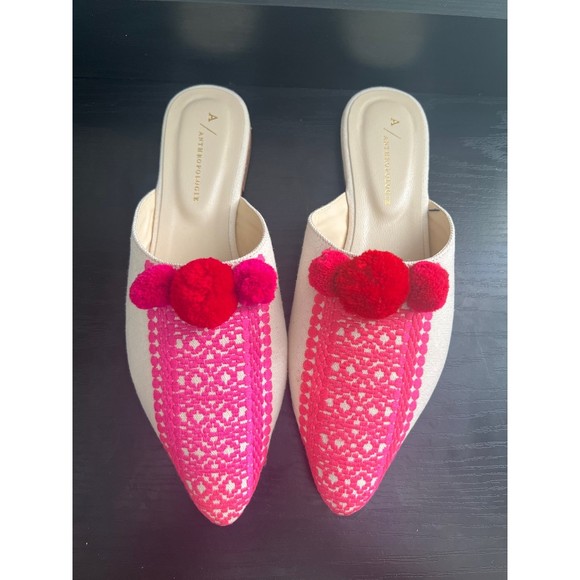Anthropologie Pompom Embroidered Mule Slides - Picture 6 of 6